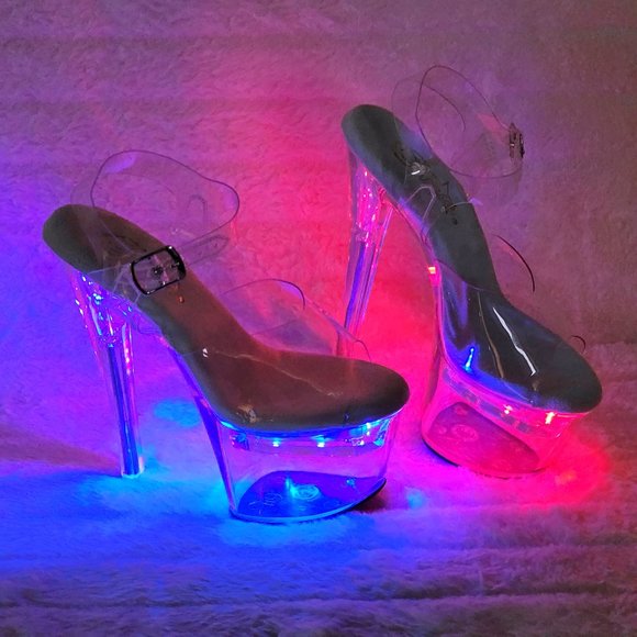 Led Lighted Multi Function Flashdance Clear Platform 7" Heels - Picture 3 of 17
